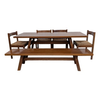 Walnut Torbecchia Dining Table and Chairs by Giovanni Michelucci for Poltronova, 1960s, Set of 6 For Sale