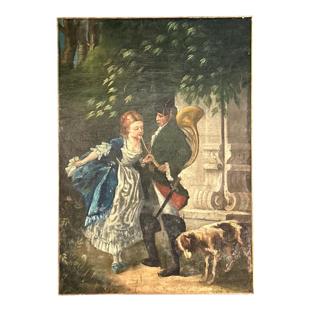 19th Century Rococo Old Love Painting For Sale
