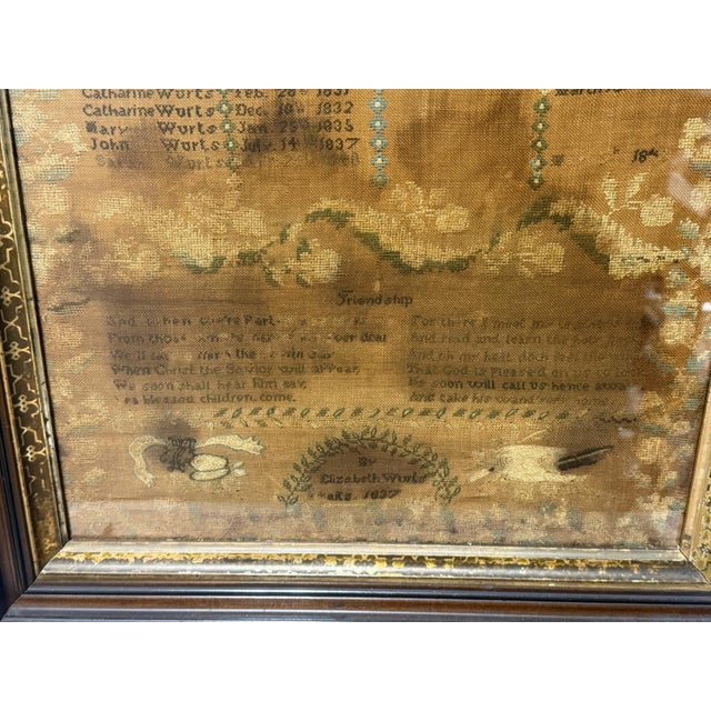 Textile Elizabeth Wurts American Family Record Needlework Sampler, Dated 1837 For Sale - Image 7 of 11