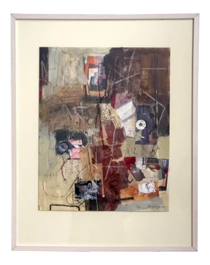 “Art & Music” by Ellen Reinkraut Contemporary Abstract Mixed-Media Collage Painting, Framed