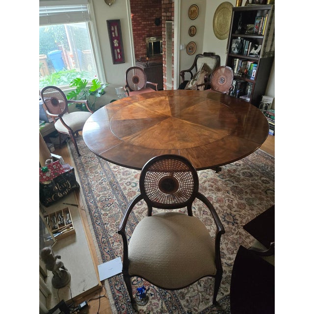 1960s Custom Burton Ching English Mahogany Dining Table – 60" Round / 84" Extended – Original $20,000 Commission For Sale - Image 16 of 17