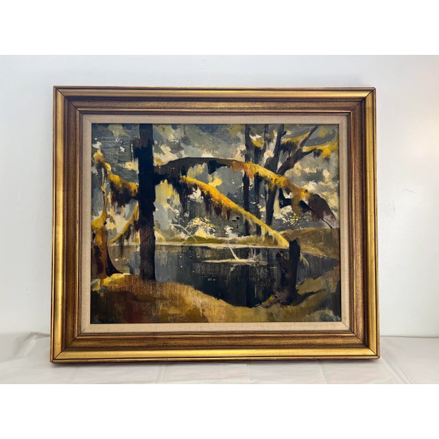Wood Vintage Modern Landscape Oil Painting, Framed For Sale - Image 7 of 7