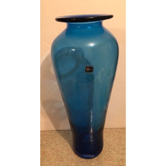 Modern Post Modern Blenko Blue Nuevo Floral Vase For Sale - Image 3 of 10