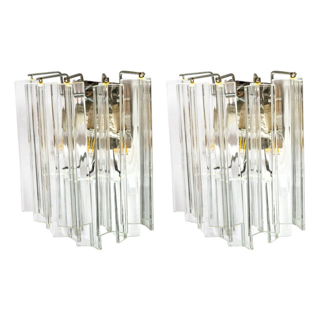 Vintage Murano Glass and Chromed Metal Wall Sconces, Italy, 1960s, Set of 2 For Sale