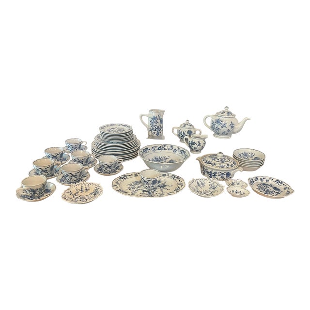 Vintage Blue Danube Onion Dinnerware Set- 53 Pieces For Sale