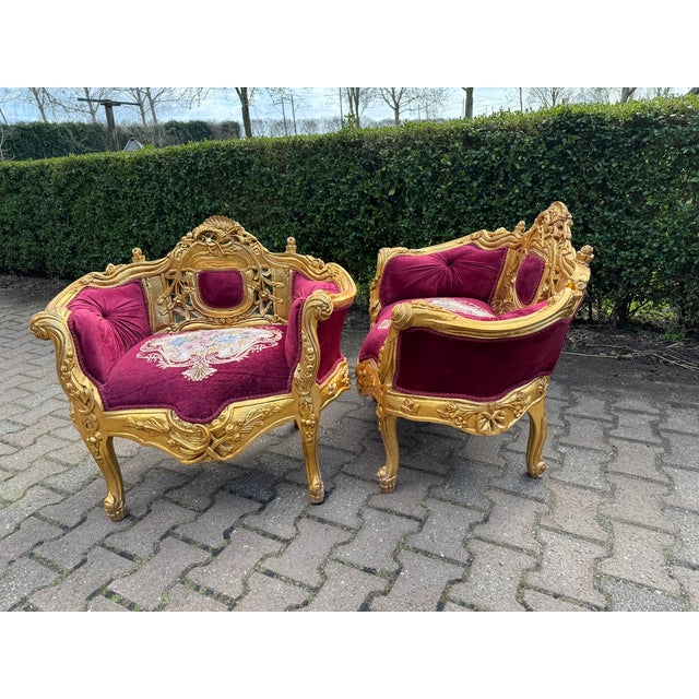 1980 French Louis XVI Gold Velvet Beech Sofa Set 3Pc For Sale - Image 16 of 18