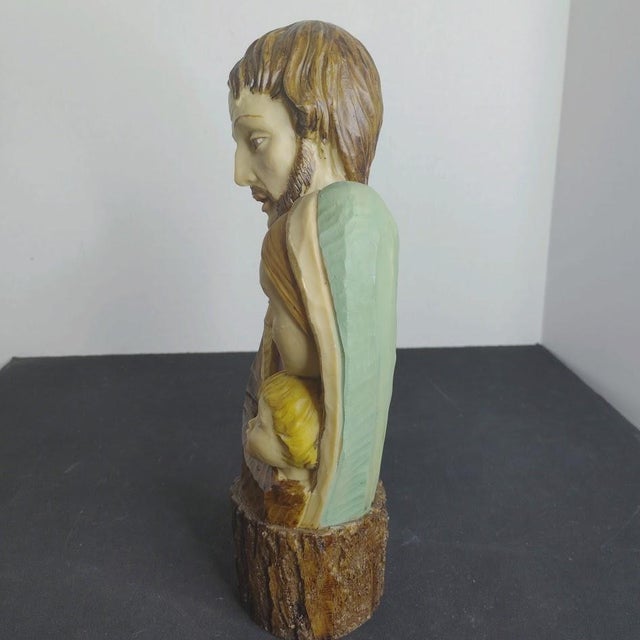 ANRI Vintage Holy Family Carved Statue Figure Attributed to Anri Italy Hand-Painted Christmas Religious For Sale - Image 4 of 7