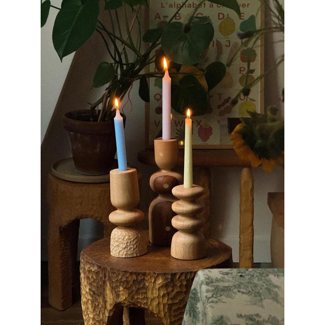 Brown Beech Candlestick 6 by Romain Des Bois For Sale - Image 8 of 9