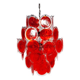 Large Red Disk Hand Blown Chandelier from Vistosi, 1960s For Sale