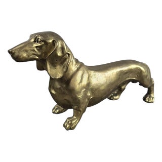 Bronze Dachshund Dog Sculpture with Polished Gold Finish For Sale