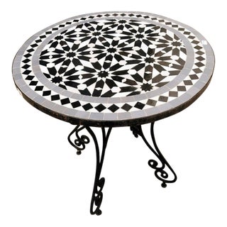 Round Black White Mosaic Table Moroccan Decor Art For Sale