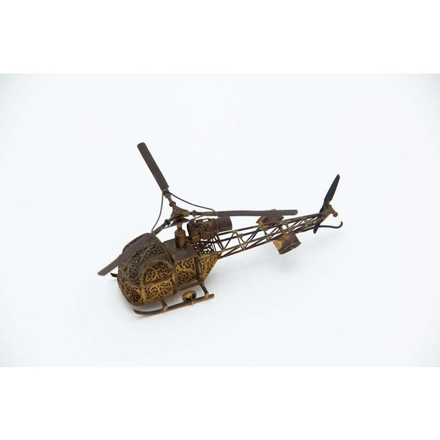 Helicopter Miniature in Golden Silver For Sale - Image 3 of 4