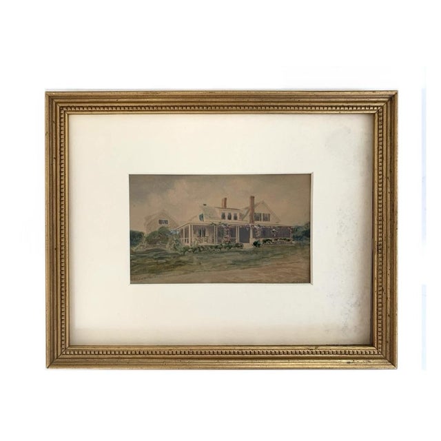 Paint 1970s Exceptional Diminutive Signed Watercolor of a Residence For Sale - Image 7 of 7