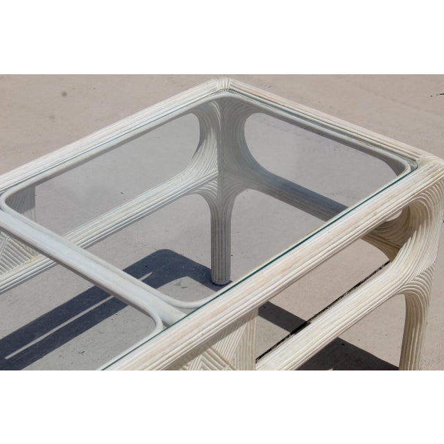 Vintage 1980s Coastal Pencil Reed Rattan & Glass Coffee Table For Sale - Image 9 of 16