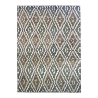 Nepalese Modern Wool & Silk 9X12 Green, Blue & Grey Handmade Area Rug #9902959 For Sale