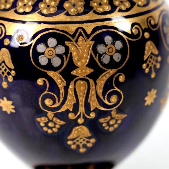 Blue Antique Coalport Jewelled Cobalt Blue Porcelain Baluster Vase, 1880 For Sale - Image 8 of 14