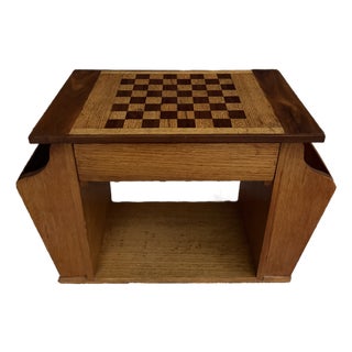 Fun MCM Oak Chess/Checkers Game Table With Magazine Racks For Sale