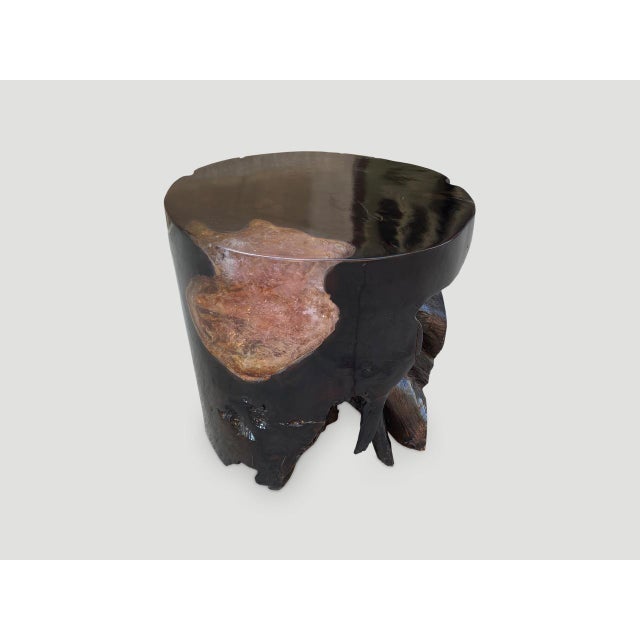 Andrianna Shamaris Organic Cracked Resin and Teak Wood Side Table For Sale - Image 4 of 18