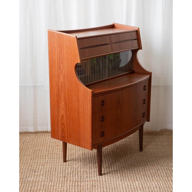 1960s Danish Teak Secretary Desk Attributed to Gunnar Falsig - Sliding Glass Doors For Sale - Image 10 of 18