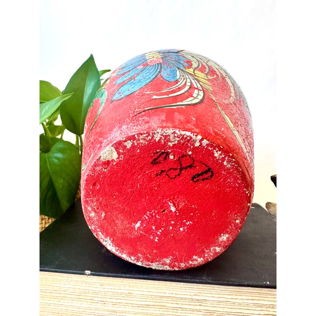 1930s Red Mexican Tonala Hand Painted Vase, Antique Floral Folk Art Pottery For Sale - Image 9 of 11