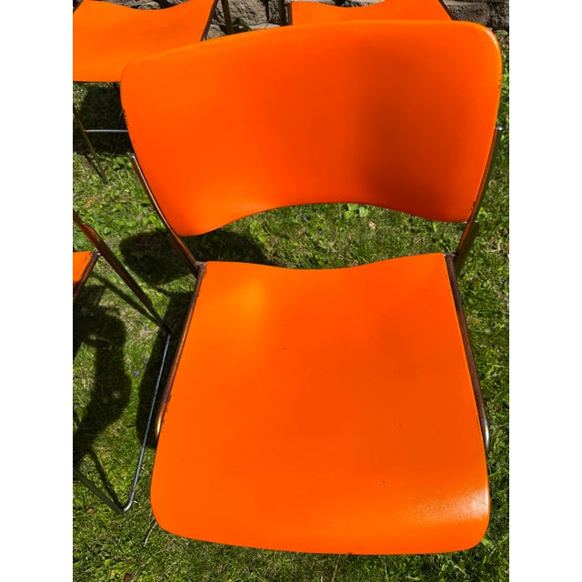 Orange Set of 6 David Rowland 40/4 Chairs Orange Metal Seat Mid Century Stack Chairs Steel Frame For Sale - Image 8 of 15