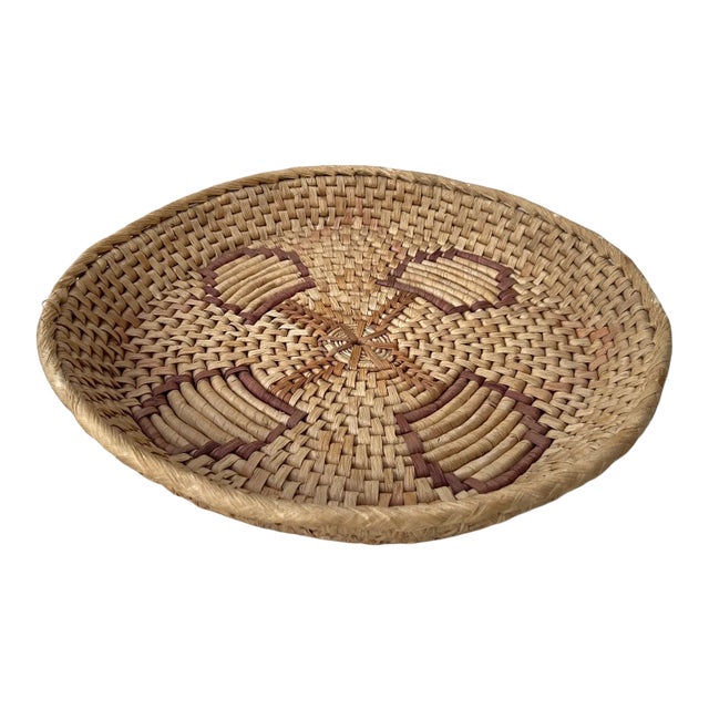 Vintage Woven Raffia/Seagrass Decorative Wall Basket For Sale