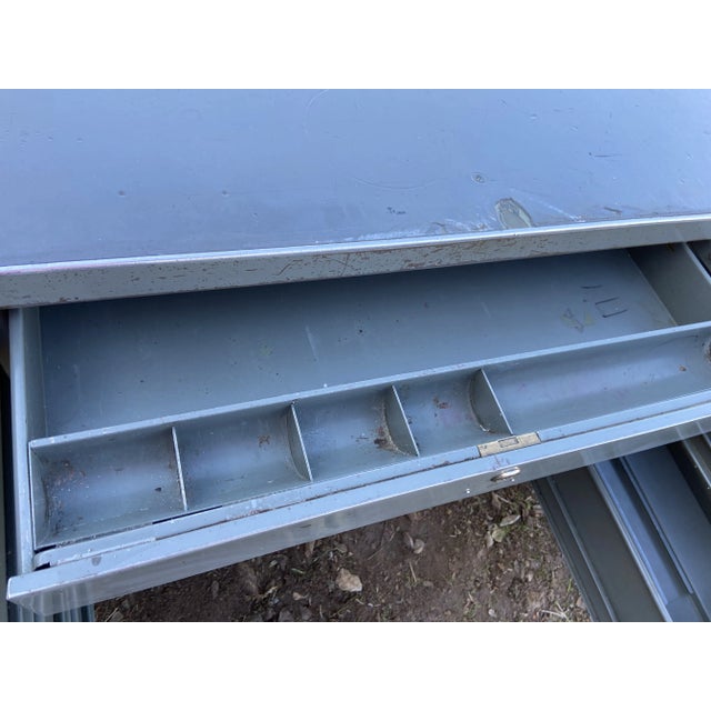 Vintage General fireproofing style tanker desk with filing drawer, too has some wear and tear , there is a cut on the back...