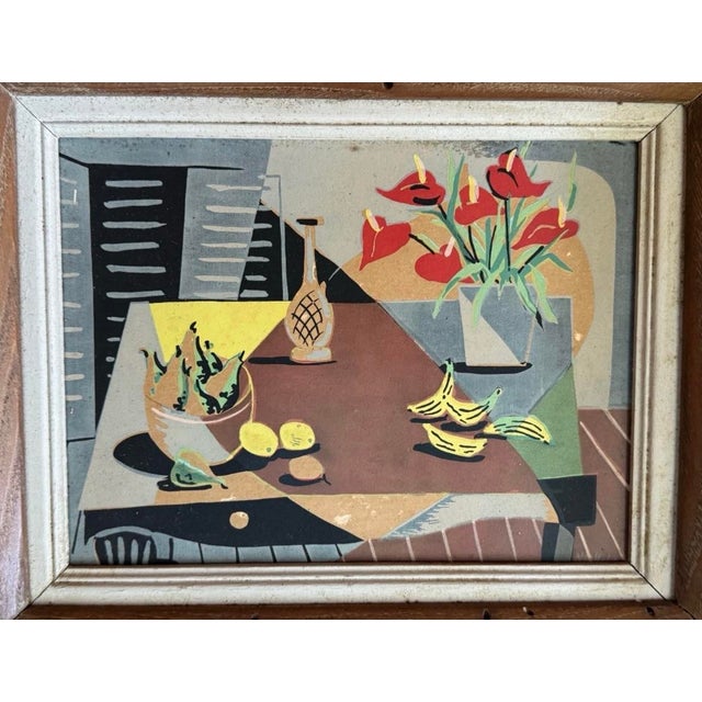 Mid-Century Modern Vintage Mid Century Modern 1950s Paintings Forced W/ Perspective in Wood Frames, Signed - Set of 2 For Sale - Image 3 of 10