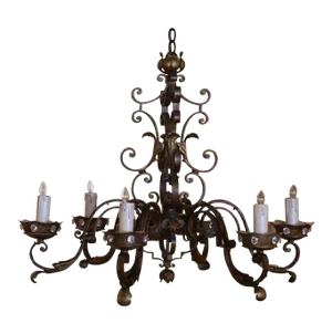 Early 20th Century French Louis XV Six-Light Iron Chandelier
