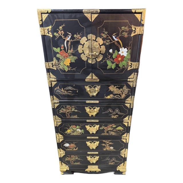 Floral Painted Chinoiserie Cabinet For Sale