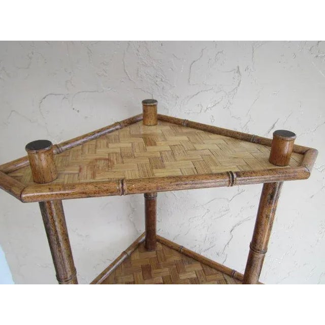Ornamental & Decorative Materials 1970s Hollywood Regency Faux Bamboo Corner 4 Tier Bookshelf For Sale - Image 7 of 13