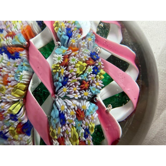 Vintage Hand Blown Italian Murano Art Studio Glass Millefiori Paperweight Ribbon For Sale - Image 12 of 13
