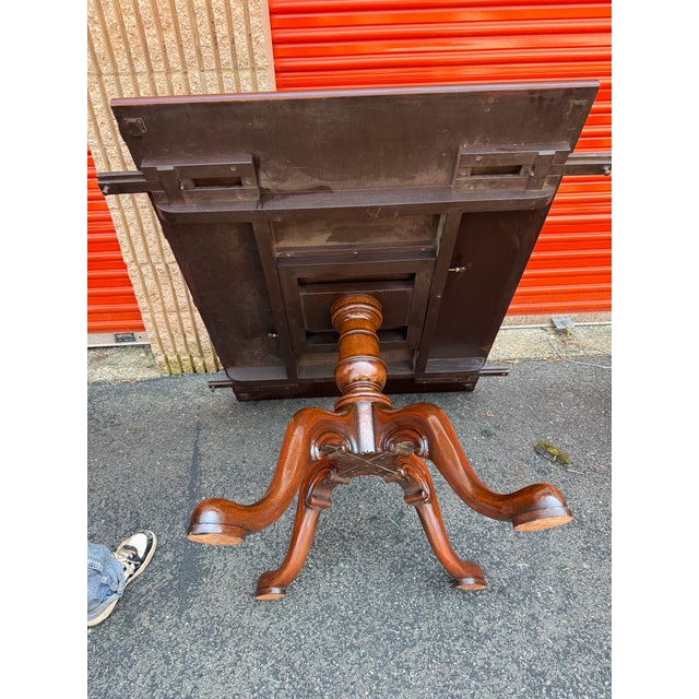 Antique Geogrian Style Three Triple Pedestal Base Inlaid Mahogany Dining Table With 2 Leaves For Sale - Image 13 of 18