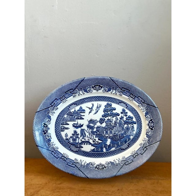 Vintage Chinese Blue Willow Ceramic Platter For Sale - Image 10 of 12