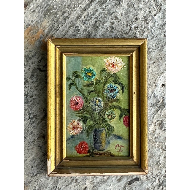 Mid 20th Century Vintage Boho Original Oil Painting of Flowers For Sale - Image 5 of 6