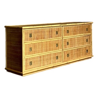 Vintage Boho Woven Rattan Campaign Dresser After Dal Vera For Sale