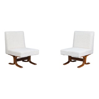 Bentwood and Off-White Bouclé Lounge Chairs by Ludvik Volak, 1960s, Set of 2 For Sale