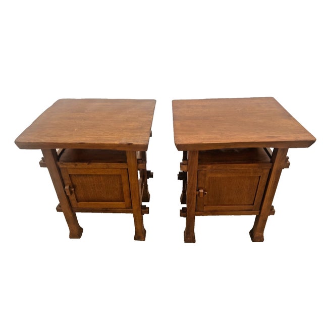 Mission 1990s Pair of Craftsman Mission Style Nightstands Side Tables Bottom Cabinet Center Shelf For Sale - Image 3 of 11