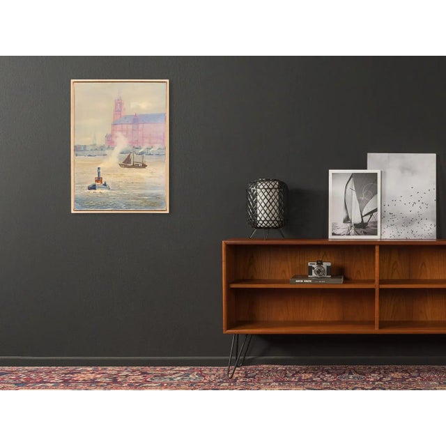 Mid-Century Modern Hamburger Harbor, Oil on Canvas For Sale - Image 3 of 11