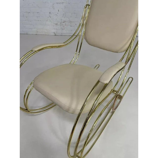 Rocking Chair in Brass and Imitation Leather, 1950s For Sale - Image 9 of 13