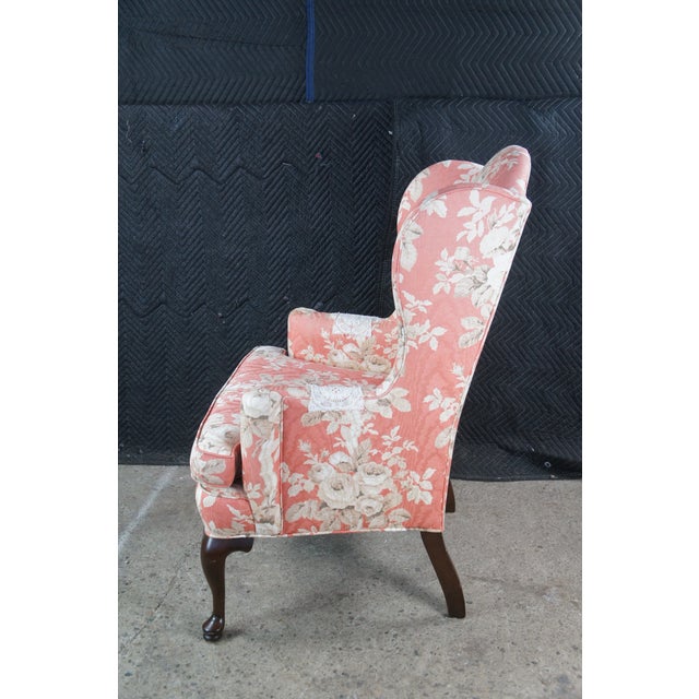 Late 20th Century Ethan Allen Queen Anne 20-7517 Floral Upholstered Sussex Wingback Armchair For Sale - Image 10 of 14
