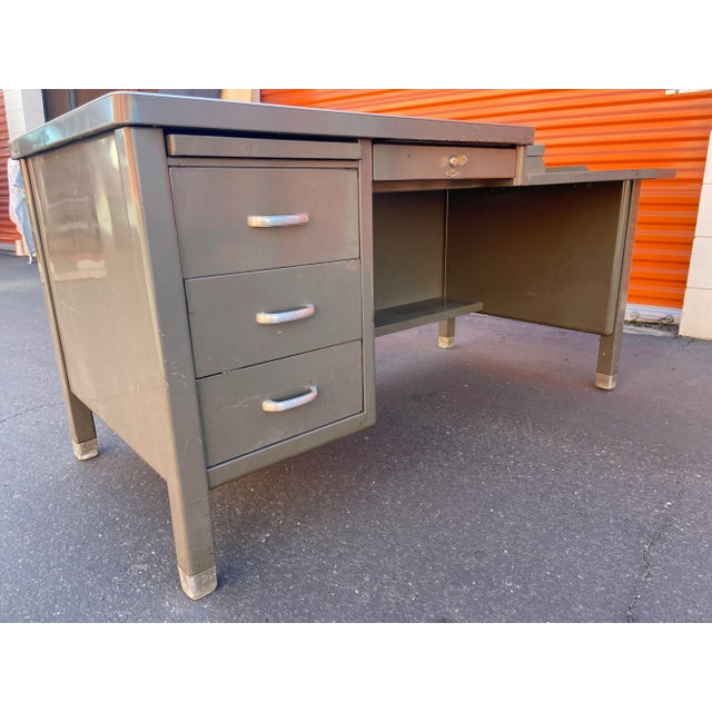 General Fireproofing Company Vintage Art Metal Tanker Desk For Sale - Image 4 of 13