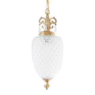 Pineapple Pendant Light / Swag Lamp, Hollywood Regency, Clear Pressed Glass For Sale
