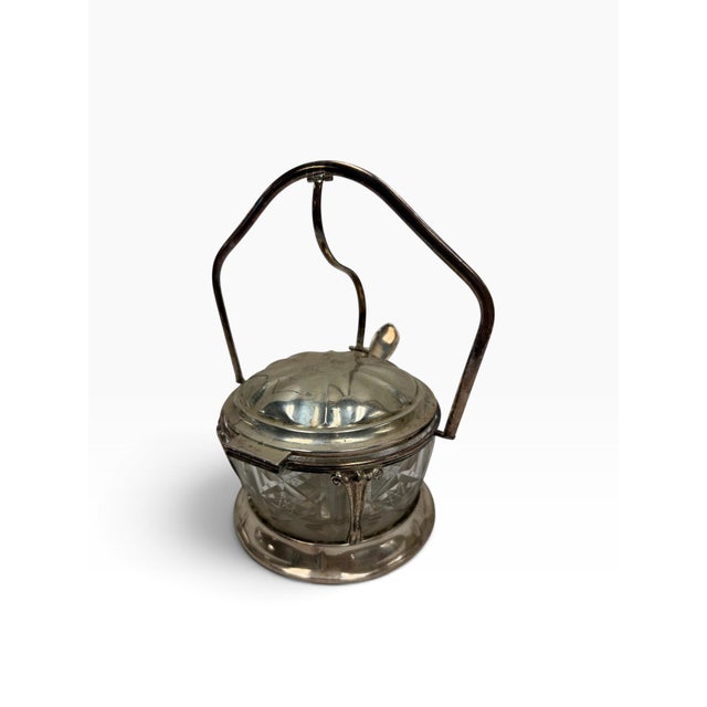 Victorian Antique Victorian Automated Silver Plate & Cut Glass Condiment Jam Jar With Spoon For Sale - Image 3 of 8