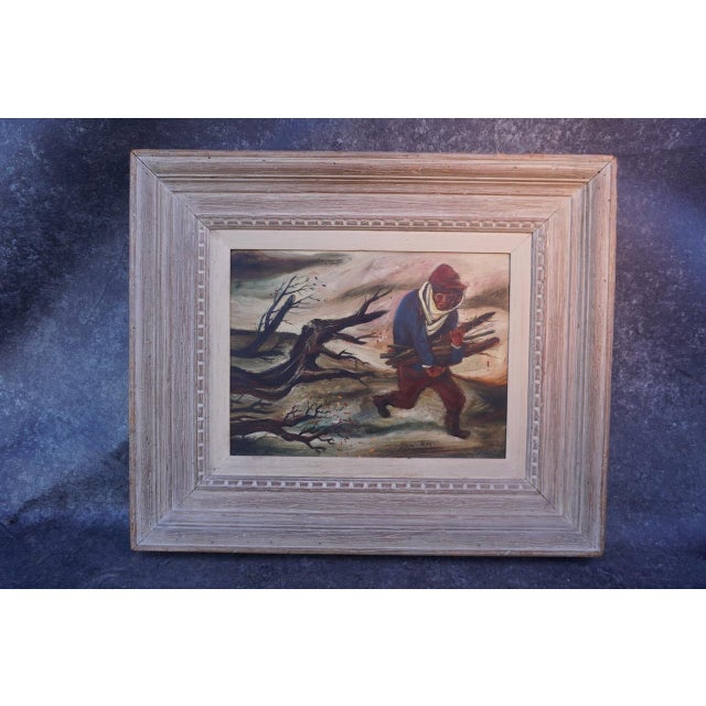 A terrific painting, emotional and powerful... and in a period appropriate frame. The board is 12" high x 16" wide and the...