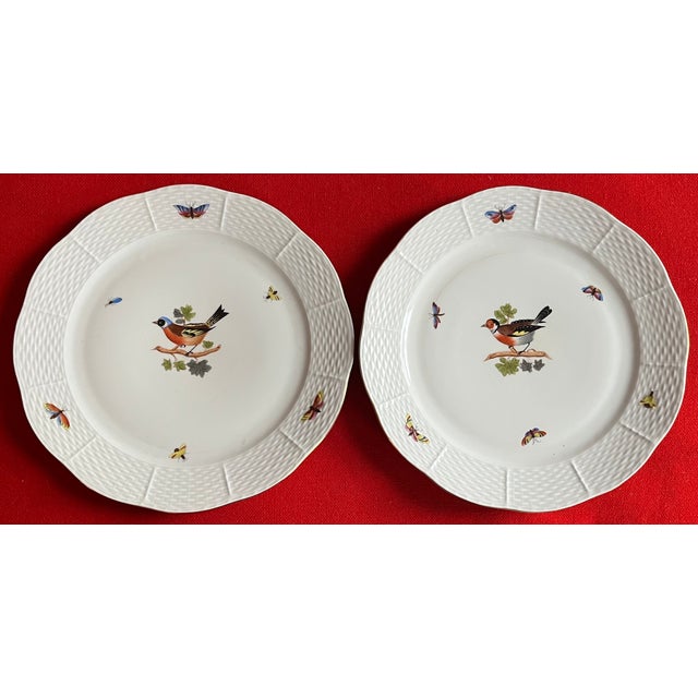 Herend Porcelain Dinner Plates Decorated With Birds, Butterflies and Insects With Basketweave Rim - Set of 8 For Sale In New York - Image 6 of 12