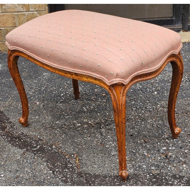 Drexel French Provincial Style Walnut Mirrored Vanity Table With Bench - Set of 2 For Sale - Image 10 of 12