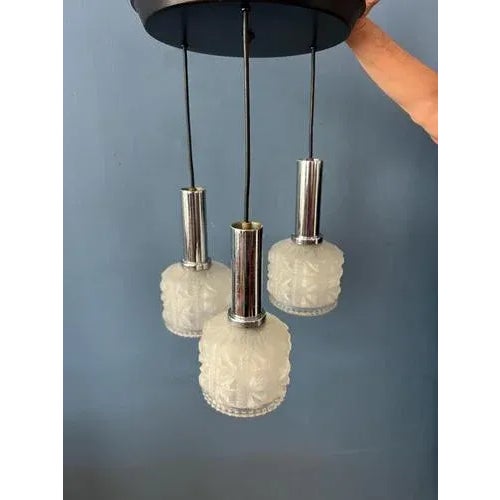 Vintage Frosted Glass Cascade Pendant Lamp For Sale - Image 6 of 11