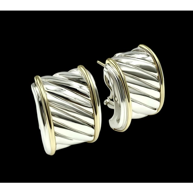 1990s David Yurman Authentic Estate Thoroughbred Cable Earrings 14k Gold + Silver, A Pair For Sale In New York - Image 6 of 13