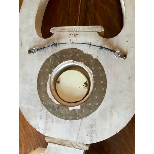 Antique White Vintage Wooden Wall Lyre Clock With Brass Greek Mythology Details, Made in Great Britain For Sale - Image 8 of 9